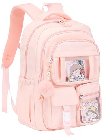welsauber Kinderrucksack Mädchen 30L,Rucksack Kinder mit Brustgurt, Fensterfach und Anhänger,Schulrucksack Mädchen 6–12 Jahre für Schule und Reisen,Rosa