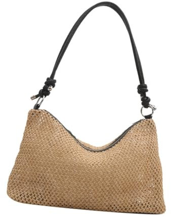 YUGSHNKFC Trendige Strohtasche für Damen und Mädchen, großes Fassungsvermögen, Strandhandtasche, Reisetasche, Umhängetasche, Urlaubs-Umhängetasche, Schwarz