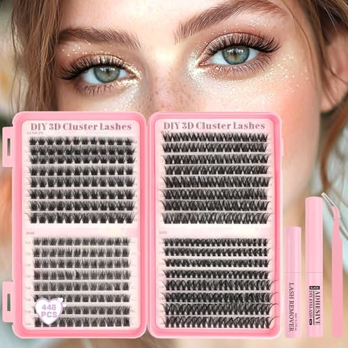 Parriparri Cluster Lashes Kit 4 Styles Individual Eyelashes with Eyelash Glue,Remover & Tweezer Natural Lashes Individual Cluster Book DIY Eyelash Extensions at Home