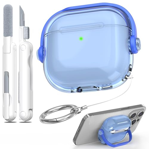 R-fun for Airpods 4 Case with Secure Lock & Cleaning Kit, Shockproof Anti-Drop Music Headset Earphone Protective Case Cover Compatible with Airpods 4,clear blue