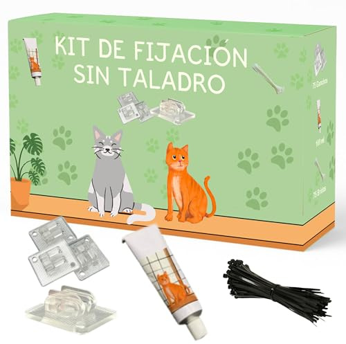 VartAMZ Befestigungsset ohne Bohren für Katzennetz auf der Terrasse | Packung mit 75 Haken + 100 ml Kleber + 75 Kabelbinder | Katzennetz für Terrasse | Extra starke Katzennetzhaken Anti-UV