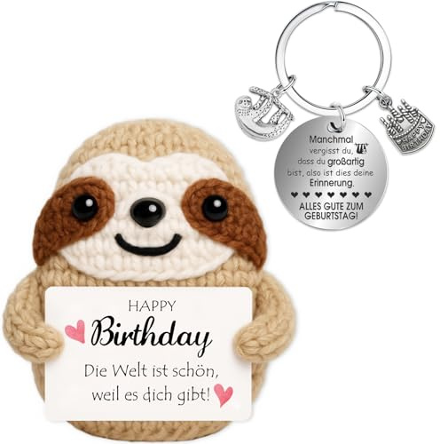 Farbeele Anti-Stress Faultier und Glücksbringer-Schlüsselanhänger, Pocket Hug Positive Figur, Geburtstagsgeschenk für Frauen Männer, Geschenk zum Geburtstag, Mutmacher Geschenk