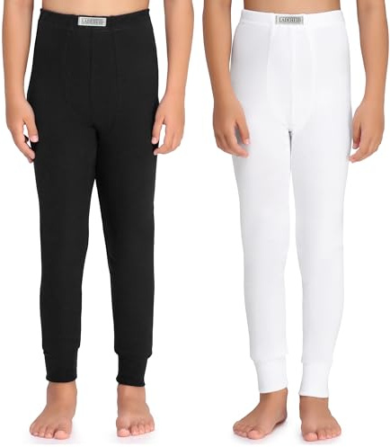 Ladeheid Thermounterhose Kinder Termo warm und bequem Lange Unterhosen Jungen aus Baumwolle Knöchellänge für Winter und kalte Tage Alltag Schule Outdoor LA40-248 (Schwarz/Weiß, 164)
