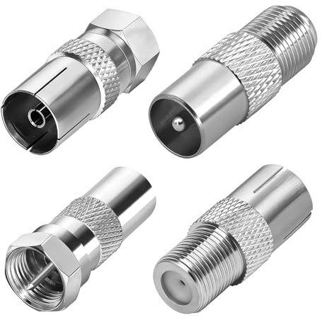 4 Pièces Adaptateur d'Antenne TV F Mâle vers Femelle, Adaptateur Coaxial TV, Connecteurs RF Mâle/Femelle en Laiton Nickelé, Convertisseur Câble Satellite TNT, Raccord Antenne Murale, Modem Routeur