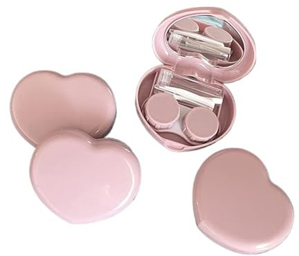 2pc Cute Candy Colored Contact Lens Case Mirror Companion Box Travel Easy Carry Storage(Pink)