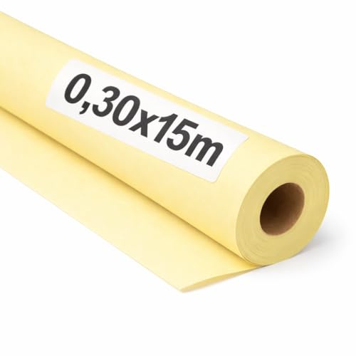 OFITURIA Kraftpapier Gelb Pastell – Rolle 0,30 × 15 m – 1 Rolle – Geschenkpapier Und Verpackungspapier – Bastelpapier Für DIY, Dekoration Und Schnittmuster – Reißfest Und Leicht Zuschneidbar