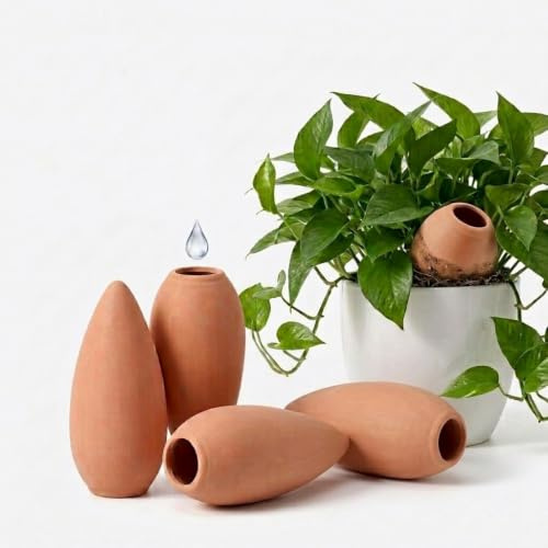 Shyllin Set di 4 Coni Irrigazione Terracotta 160ml, per Vacanza | Sistema Irrigazione Automatica per Piante e Vasi, Irrigatore per Vasi in Argilla, Gocciolatoio a Goccia per Balcone