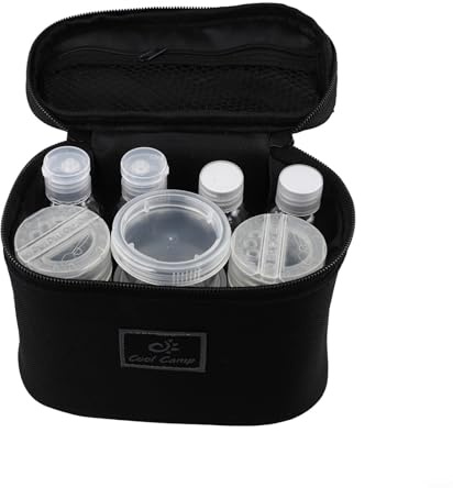 EffiFish Set di 9 barattoli per condimenti da campeggio con borsa Oxford, dispenser portatile per spezie in PET per olio, sale, pepe