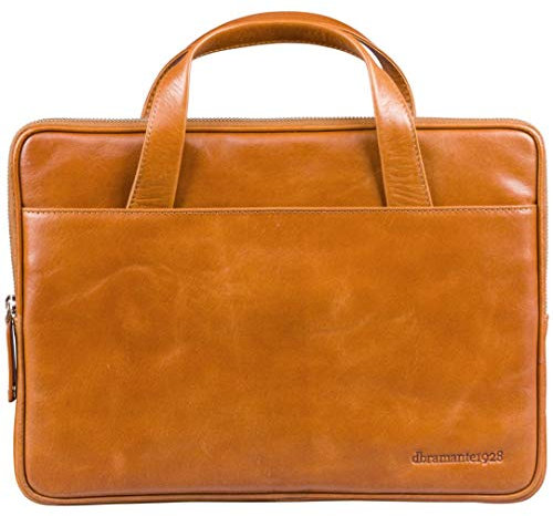dbramante1928 - Silkeborg Sac pour Ordinateur Portable 15 pouces pour femmes et hommes - Sac avec Deux Poignées en Cuir Structuré - Fabriqué en Cuir Pleine Fleur Robuste et de Haute Qualité - Marron