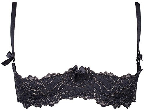 Axami V-5891 Meteorite Playful Shelf Bra (Matching Briefs Available) - Made in EU, Black-Gold,32C