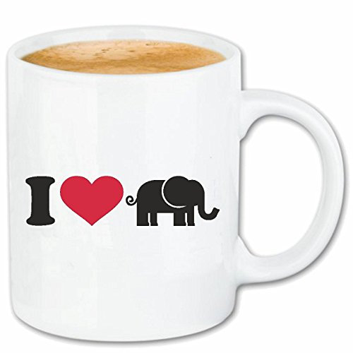 Reifen-Markt Kaffeetasse I LOVE ELEFANTEN - DUMBO - ELEFANTEN BABY - ELEFANT - WILDTIER Keramik 330 ml in Weiß