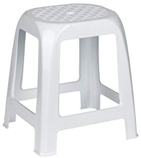 Kreher Hocker aus Kunststoff in Weiß. Sitzfläche im Rattan Design. Ideal für Dusche, Bad und Haushalt. Traglast max. 100 kg.