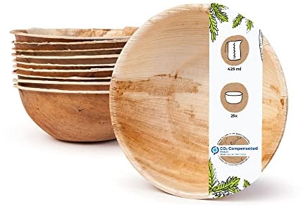 BIOZOYG Palmblatt Geschirr, Schale 25 Stück 425 ml rund - Einweg Suppenteller Salatschale kompostierbar Palmblatt Schale- Einweg Bowl Partygeschirr nachhaltig