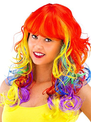 Folat Perücke lange Haare Locken Regenbogen