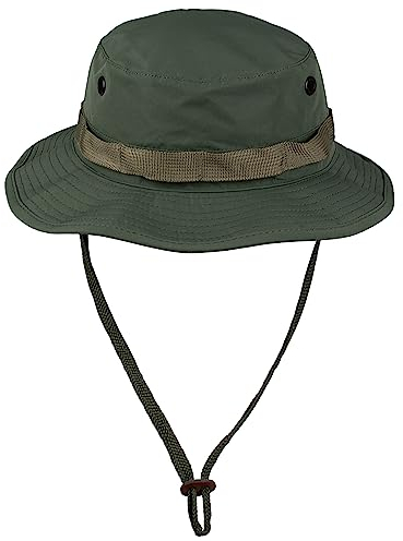 Black Snake Outdoor Boonie Hat für Damen & Herren - wasserdichter Anglerhut mit Belüftung & Kordel - atmungsaktiv & größenverstellbar - Sonnenhut M Oliv
