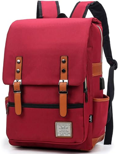 Junlion Sac à Dos Unisexe pour Ordinateur Portable avec Port de Charge USB Rouge
