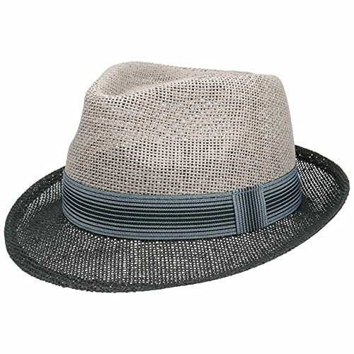 Lipodo Twotone Trilby Strohhut - Sommerhut Damen/Herren - Hut aus Stroh (Papierstroh) - Sonnenhut Frühjahr/Sommer - Strandhut schwarz-grau L (58-59 cm)