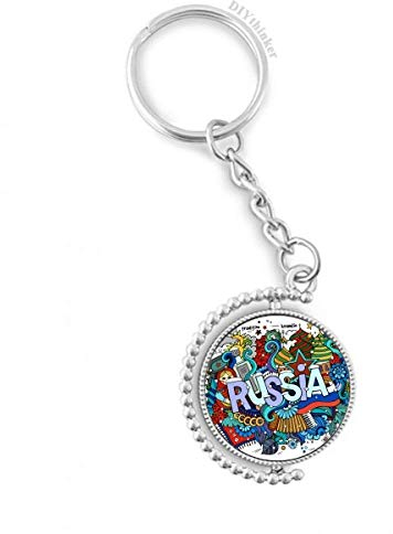 DIYthinker Russland Winter Akkordeon Casino Illustration Drehbare Schlüsselanhänger Ringe 1.2 Zoll x 3.5 Zoll Mehrfarbig
