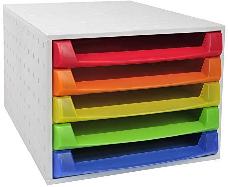 Exacompta - Ref 221098D - Linicolor Collection - The Box - 387 x 284 x 218mm in Size, 5 Open Drawers, 38mm Drawer Height, Suitable for A4+ Documents - Translucent Harlequin