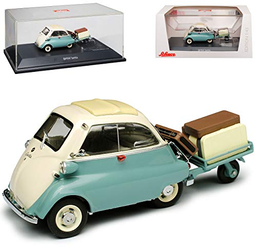 B*M*W Isetta mit Anhänger Auto Porter Grün Grau 1955-1962 1/43 Schuco Modell Auto Modell Auto
