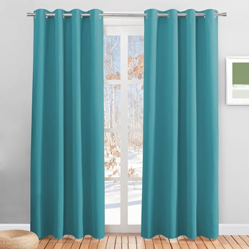 PONY DANCE Kinderzimmer Gardinen Blickdicht Thermovorhang Hitzeschutz mit Ösen Kindervorhänge Junge Verdunkelungsvorhänge Schlafzimmer, 2er Set H 220 x B 140 cm, Hellblau