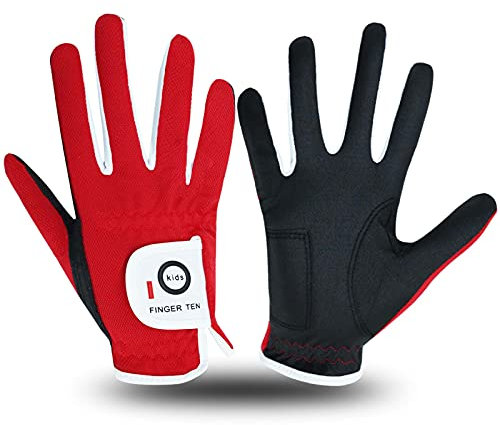 FINGER TEN Golfhandschuhe Kinder Links oder Rechts 2 Stück(Not Paar) Jungen Mädchen Allwetter Weiß Blau Rot Gelb Linke Rechte Hand Mikrofaser Golf Handschuhe Komfort Weicher 2-10 Jahre Alt