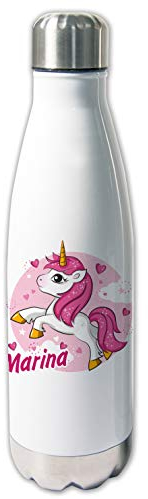 Thermoskanne mit Name Einhorn, pink, rosa Geschenkidee Mädchen & Frauen, Trinkflasche für Schule, Arbeit & Büro