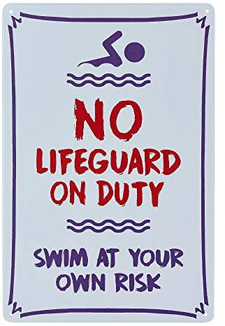 dojune - No Lifeguard On Duty Schild, Pool-Schild, 20,3 x 30,5 cm, rostfreies Metall, UV-bedruckt, einfach zu montieren.