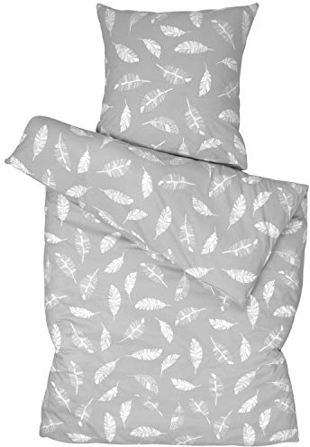 Amilian 2-teilig Set: Bettwäsche 135x200, aus 100% Baumwolle, mit Hotelverschluß: weiche Flauschige Bettbezüge: Bettbezug 135x200, Kopfkissenbezug Kissenhülle Kissenbezug: 80 x 80 cm Feder grau