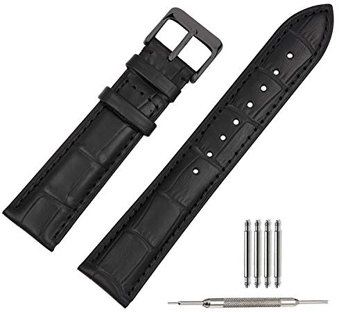 TStrap Uhrenarmband 21mm - Leder Armband Herren - Lederarmband Uhrenband mit Edelstahl Schwarz Dornschließe - 14mm 16mm 18mm 19mm 20mm 22mm 23mm 24mm