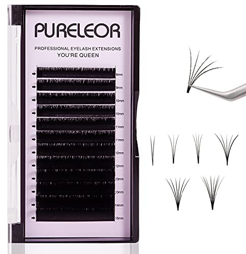 Easy Fan Lashes 0.07 D Curl Single Tray 14mm 2D-20D Volume Eyelash Extensions Self Fanning Russian Lashes Individual Lash Extension（0.07d-14mm）