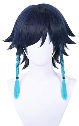 PRIOUTZ Blue Braids Perücke für Venti Genshin Impact Cosplay Anime Party Perücken mit Pony