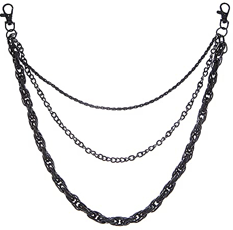 Xihuimay Pantalones vaqueros cadena gótica punk rock cadena bolsillo cadena cartera multicapa pantalones falda 3 capas cadena llavero llavero cinturón monedero bolso para mujer hombre, negro