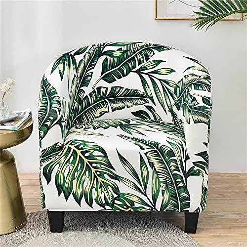 Highdi Sesselschoner Sesselüberwurf mit Elastisch Stretch Husse, Blattdruck Club Chair Schonbezug Sofabezug mit hoher Dehnung Sessel für Clubsessel Cocktailsessel Loungesessel (Grünes Blatt)