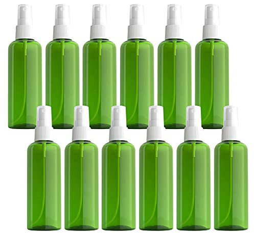 ZEOABSY 12 Pièces 100ml Vaporisateur Vide, Vert Petits Vaporisateur en Plastique, Flacon Spray Vide, Atomiseur Parfum, Bouteilles avec Pompe de Pulvérisation Noir de Voyage