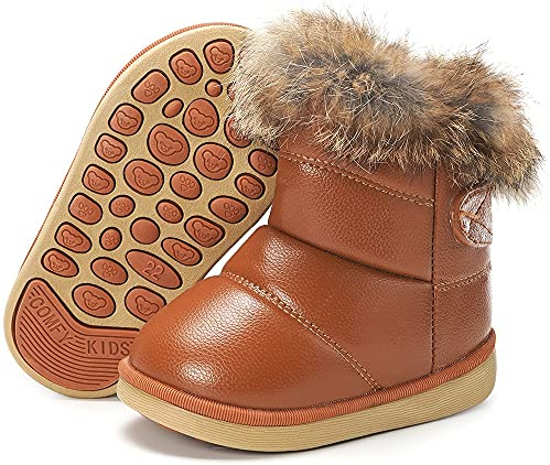 Gaatpot Stivali da Neve Ragazzi Stivaletti per Bimba Comode Fodera Scarpe Invernale Stivale di Cotone Stivaletto all'aperto Impermeabili Marrone 26EU = 27CN