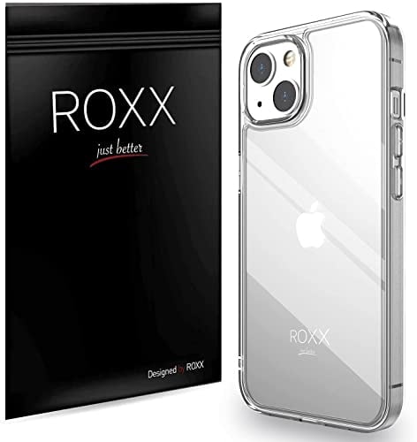 Roxx Antigelb Clear Case Hardcase Hülle | Kompatibel mit iPhone 13 6,1 Zoll | 9H Kratzfeste Glasrückseite