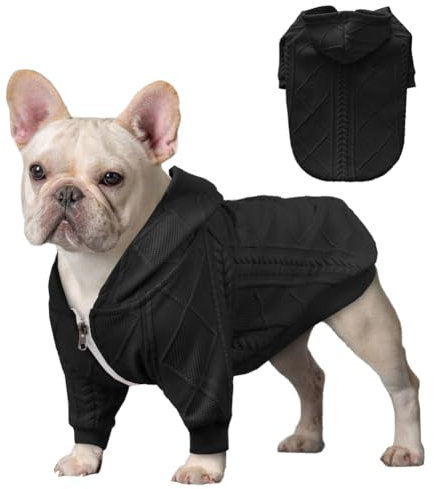 meioro Sweater für Hunde Kapuzenpullis für Haustier Warme Hundebekleidung Puppy Einfarbiger Hundepullover Süße Winterjacken Geeignet für kleine und mittlere Hunde French Bulldog (Schwarz, M)