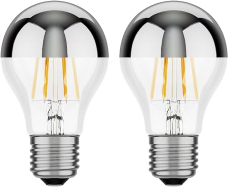 ledscom.de 2 Stück E27 LED Leuchtmittel, A60, weiß (3900 K), 6,6 W, 646lm, Kopfspiegel (silber)
