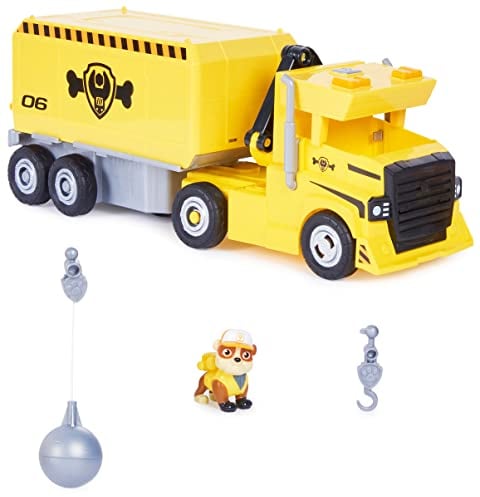 PATRULLA CANINA - COCHE RUBBLE TRANSFORMABLE - Camión 2 en 1 de Rubble - Excavadora de Juguete, Grúa de Juguete, Luces y Sonidos - con Figura de Acción - 6064242 - Juguetes Niños 3 Años +