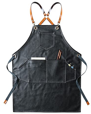 Delantal Impermeable de Cuero PU para Cocina, cafetería, Tienda, casa, Limpieza, Babero, Delantal para Hornear (Negro 60x75cm)