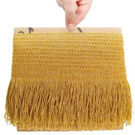 TEXTEX = Fleco de Cuquillo de Lamé con Lurex para Coser. Vestidos de Fiesta y Carnaval. Composición Rayón 95% y Lurex 5%. Largo de 10cm. Piezas de 5m - (Oro & Oro)