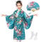 Kimono Japonais pour Filles,Robe Yukata Japonaise,Robe Kimono Satin Enfants,Robe de Soirée de Jeu de Rôle Anime pour les Filles avec Ventilateur Pliant et Chaussettes Tabi,Style A,Turquoise,150