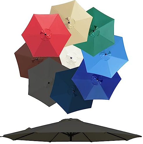 Auvent De Remplacement Pour Parasol De Terrasse 3.0m - 6/8 Baleines, Toile Déporté, Housse D'extérieur en Polyester Anti UV 50+ (Grise, 300cm 8)