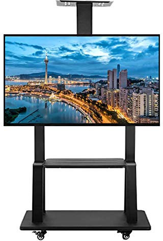 GGZONE Carrello TV Mobile con ripiano/Vassoio per Laptop, Supporto per TV Rotante su Ruote Adatto alla Maggior Parte dei televisori LCD da 32 a 65 LED, Altezza Regolabile Beautiful Scenery