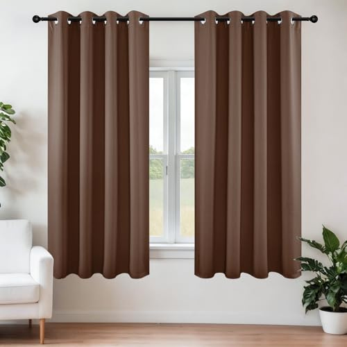 Joydeco Blackout Curtains 63 Inch Length 2 Panels Set, Thermal Insulated Long Curtains & Drapes 2 Burg, Room Darkening Grommet Curtains for Bedroom Living Room Windows (W42 x L63 Inch, Brown)