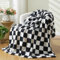 NEWCOSPLAY Gestrickte schwarz-weiß karierte Decke, superweicher Plüsch-Überwurf für Couch, flauschig, Mikrofaser, leichte Decke für Bett, Sofa, ganzjährig (schwarz-weiß, Überwurf (127 x 152,4 cm)