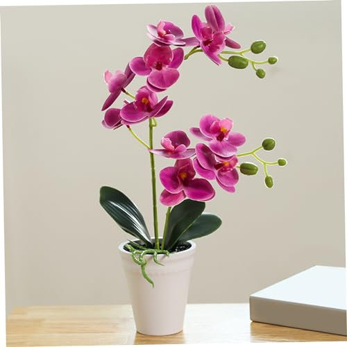 Orchidée artificielle, fausse orchidée en pot réaliste 16 pouces fausse orchidée décorative orchidée artificielle vibrante fausse plante d'orchidées pour le mariage du bureau à domicile, violet, faux