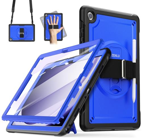 ZENLU Schutzhülle für Samsung Galaxy Tab A9 Plus mit Band, Ständer, Displayschutzfolie, Griff, stoßfest, um 360 Grad drehbar, robuste Schutzhülle für 2023 27,9 cm (11 Zoll) Galaxy Tab A9+