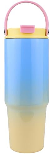 Disoza 30 OZ Degradado azul-amarillo Vasos con Tapa y Pajita Taza Termo Cafe Para Llevar Botella Termica Vaso Termico Taza Termica Termo con Pajita Vaso Con Pajita Termo Bebe Vaso Termo de Agua Fria